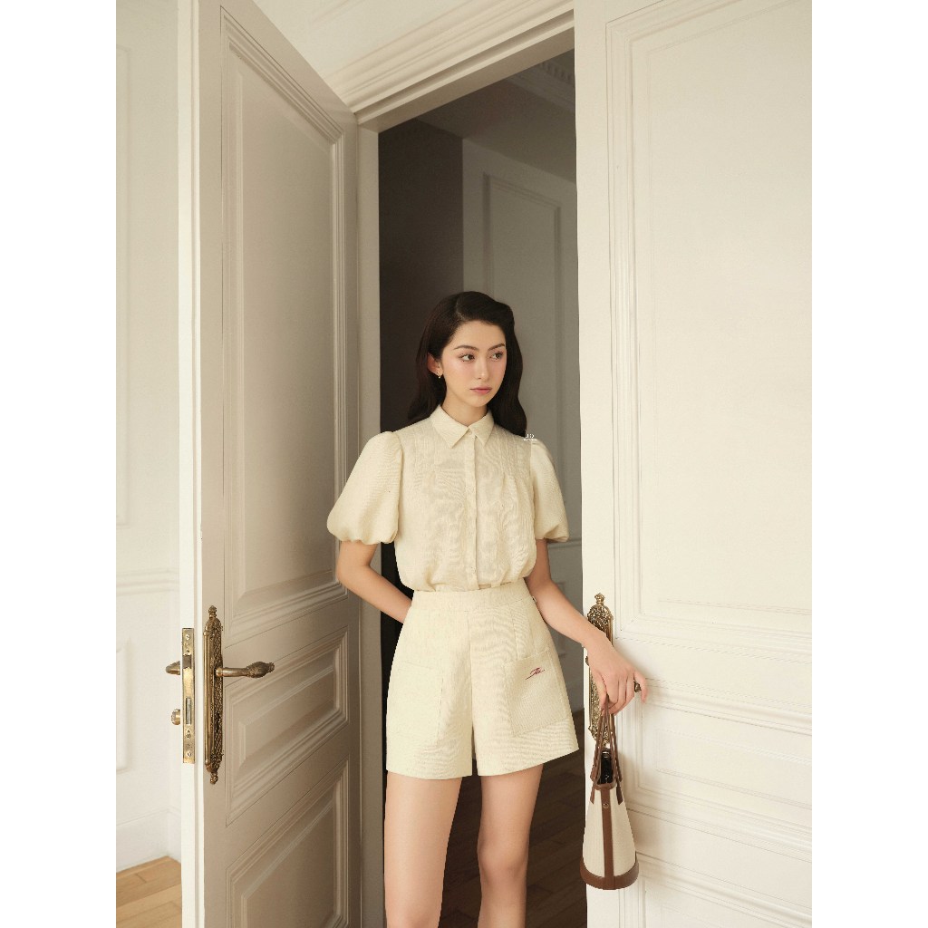 Ảnh Set áo tay bồng bấu ngực 2T23.2504K + quần short túi vuông 3S09.2504K - Bộ đồ áo sơ mi tay bồng quần short thiết kế JM 4