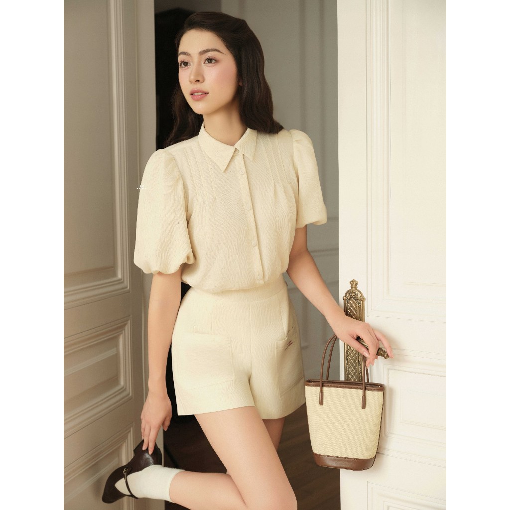 Ảnh Set áo tay bồng bấu ngực 2T23.2504K + quần short túi vuông 3S09.2504K - Bộ đồ áo sơ mi tay bồng quần short thiết kế JM 3