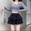 Chân váy ngắn xếp tầng 2 lớp vải ren xốp , váy dáng ngắn midi kiểu ulzzang Hàn Quốc có quần bảo hộ