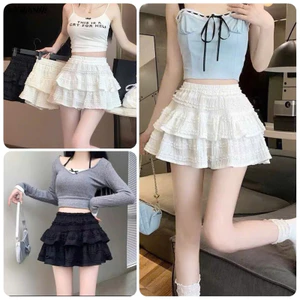 Chân váy ngắn xếp tầng 2 lớp vải ren xốp , váy dáng ngắn midi kiểu ulzzang Hàn Quốc có quần bảo hộ