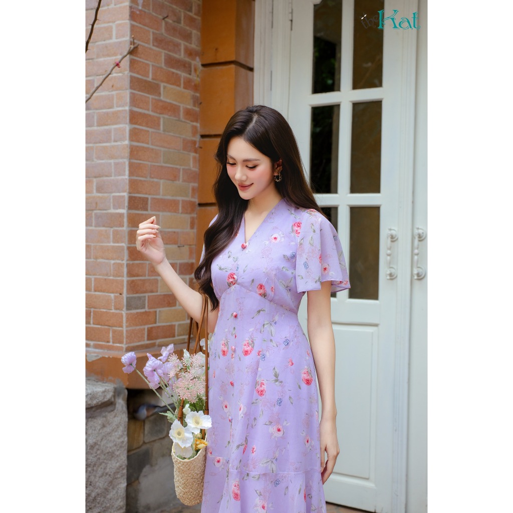 Đầm Hoa Mia The Kat House, vải chiffon Hàn, ôm vừa vặn, tôn dáng, xinh xắn dễ thương