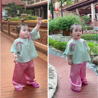 Bộ Mỹ Nhân Cho Bé Gái Có Nơ Chất Gấm +Quần Lụa Mềm,Vòng Ngọc Cho Bé Gái Mặc Trung Thu SIZE Từ 7 - 43 Kg BB03 - BEEKIDS