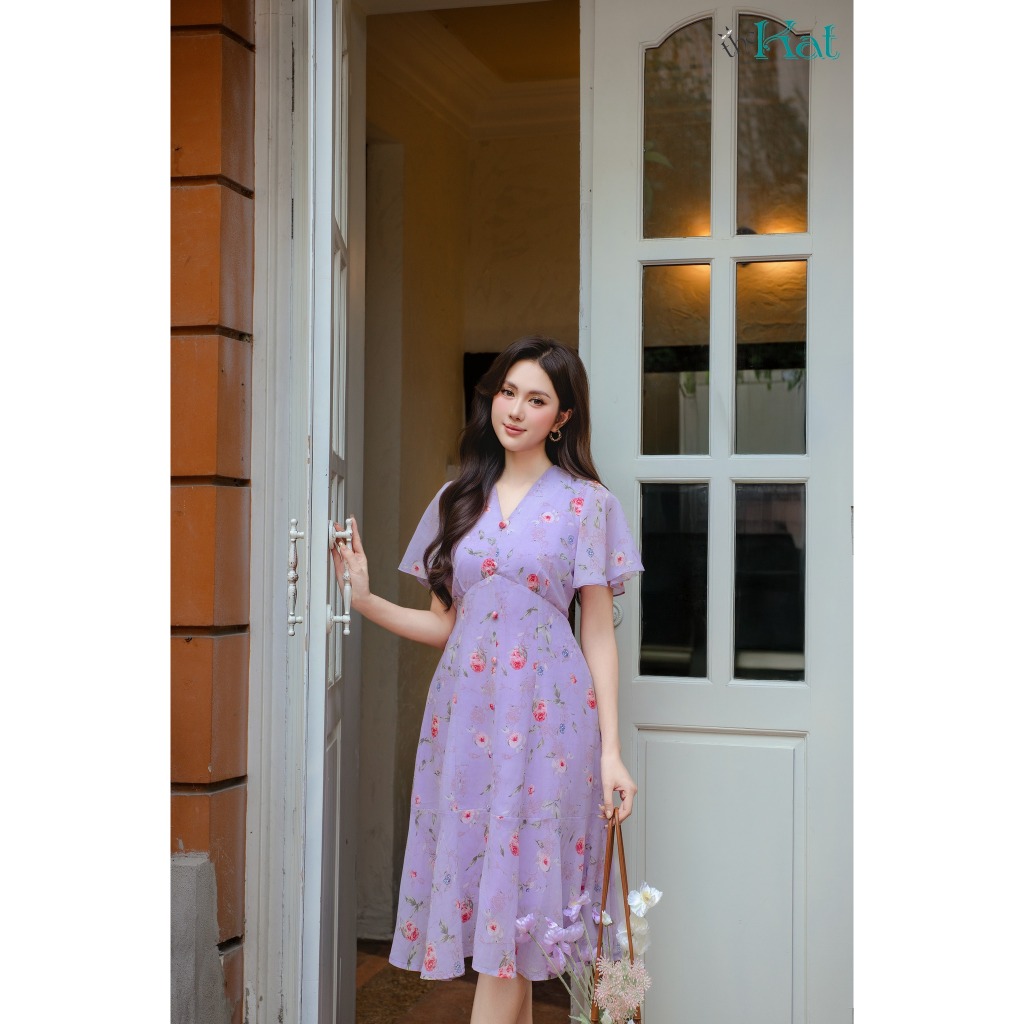 Đầm Hoa Mia The Kat House, vải chiffon Hàn, ôm vừa vặn, tôn dáng, xinh xắn dễ thương