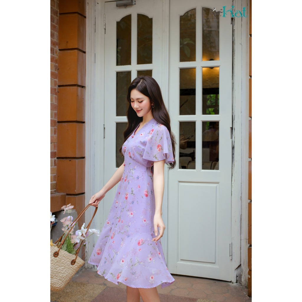Đầm Hoa Mia The Kat House, vải chiffon Hàn, ôm vừa vặn, tôn dáng, xinh xắn dễ thương