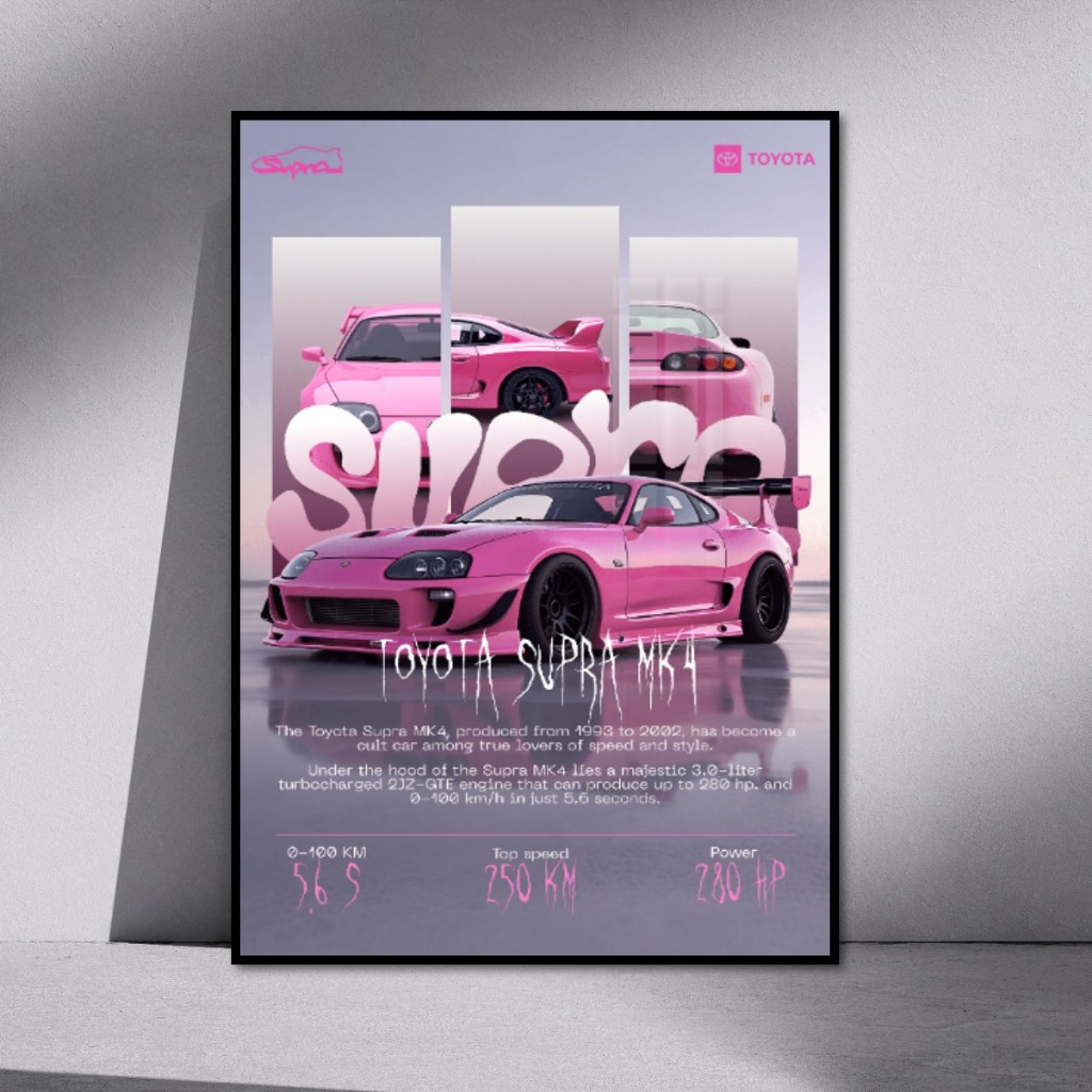 Tranh Siêu Xe Hãng TOYOTA Tráng Gương Khung Composite Decor Treo Tường, Trang Trí Phòng Khách