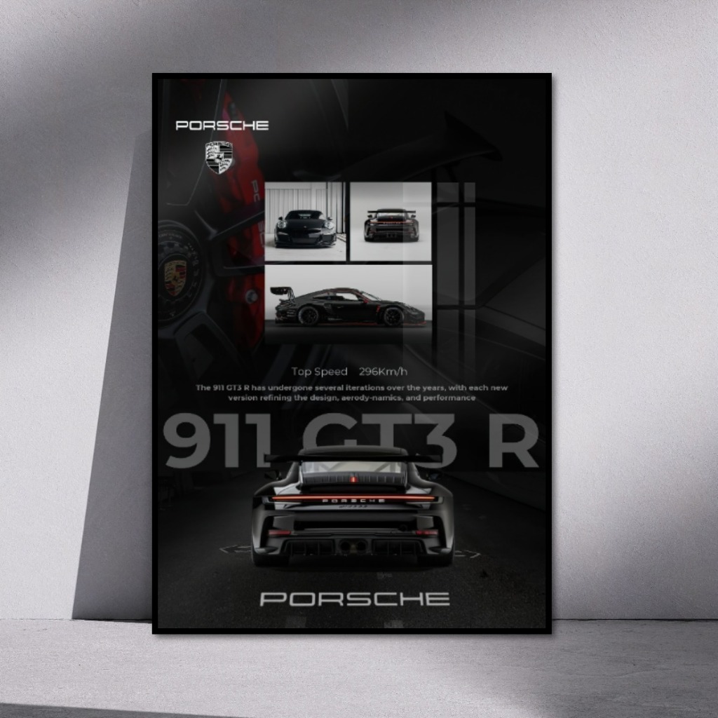Car Posters Tranh Siêu Xe PORSCHE Tráng Gương Khung Composite Cao Cấp Decor Tường, Phòng Khách