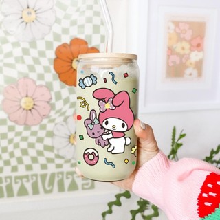 Cốc Thủy Tinh Thỏ Hồng 500ml, Ly Thủy Tinh Nắp Tre 16Oz Chịu Nhiệt Kèm Phụ Kiện, Quà Tặng Sinh Nhật