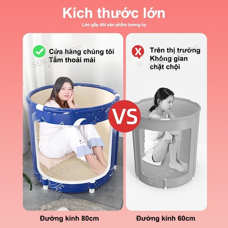 Bồn tắm gấp gọn cho người lớn 6 lớp SUNNY làm từ vải Oxford chống thấm cách nhiệt 3h
