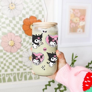 Cốc Thủy Tinh Thỏ Đen 500ml, Ly Thủy Tinh Nắp Tre 16Oz Chịu Nhiệt Kèm Phụ Kiện, Quà Tặng Sinh Nhật