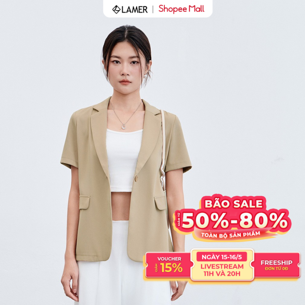 Ảnh Set Áo vest đờ mi cổ 2 ve phối Quần short ly súp LAMER O65D24H005, O64S24H003 1