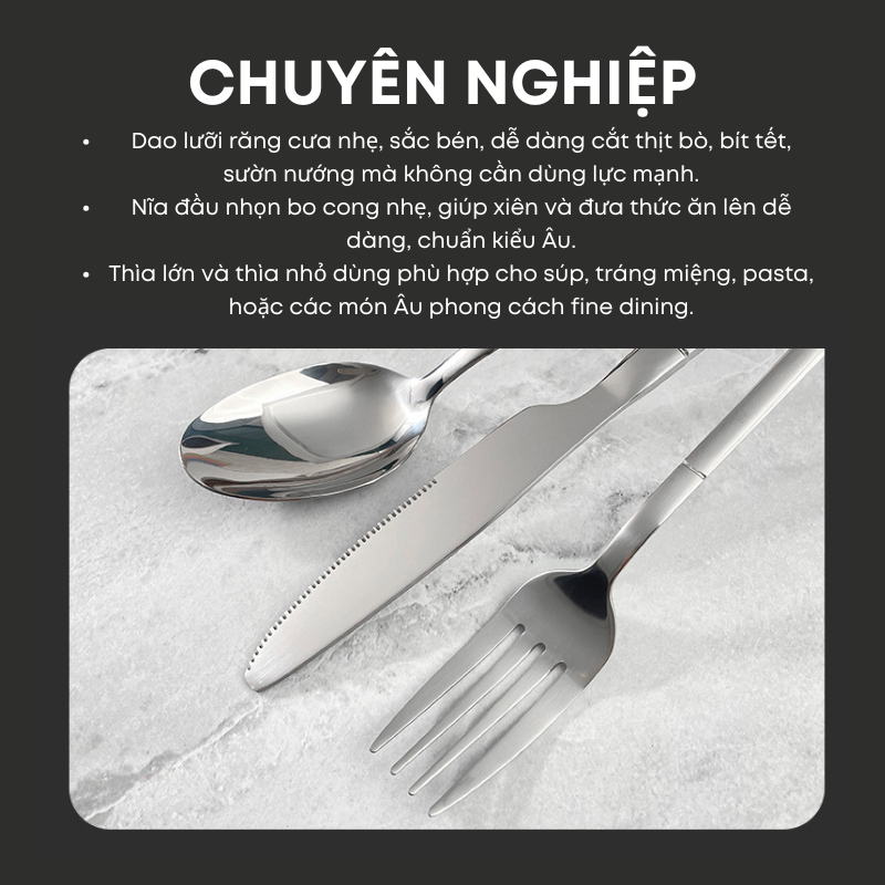 Bộ Dao Thìa Nĩa Inox 410 Cao Cấp - Chuyên Dụng Cho Món Âu, Bít Tết - Nhà Hàng, Khách Sạn, Quán Ăn, Tiệc, Buffet | 280