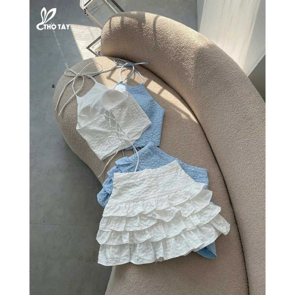 Set Yếm Gấm Đan Dây Kèm Chân Váy Tầng Siêu Xinh Cho Mẹ Và Bé – Thiết Kế Sang Chảnh, Đủ Size Bé Từ 10–55kg