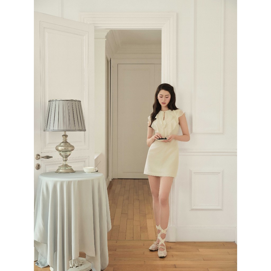 Đầm thắt nơ 2 tầng bèo đổ ngực 1S36.2504OG, Váy công sở nữ, Đầm tiểu thư dự tiệc đi chơi thiết kế bởi JM Dress Design