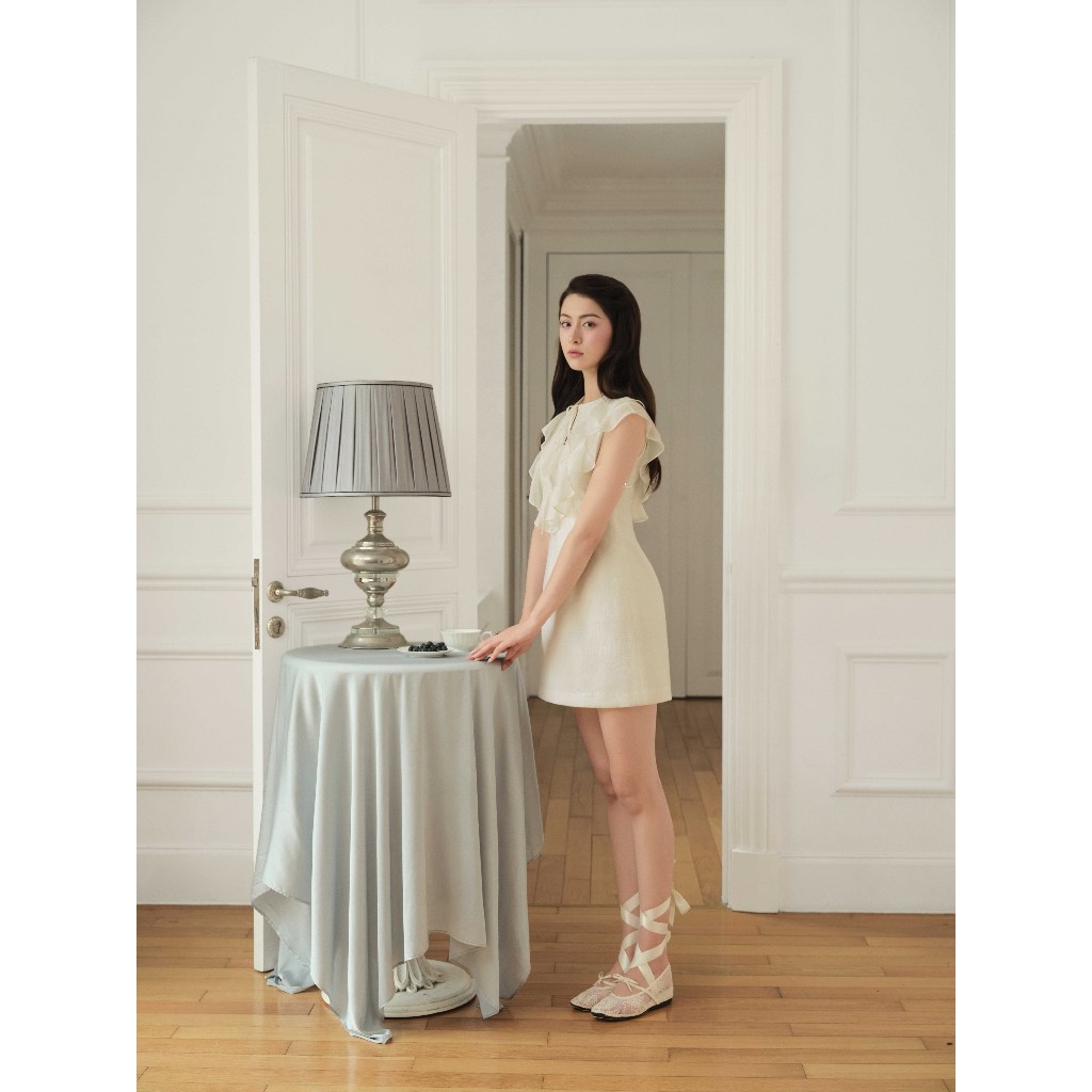 Đầm thắt nơ 2 tầng bèo đổ ngực 1S36.2504OG, Váy công sở nữ, Đầm tiểu thư dự tiệc đi chơi thiết kế bởi JM Dress Design