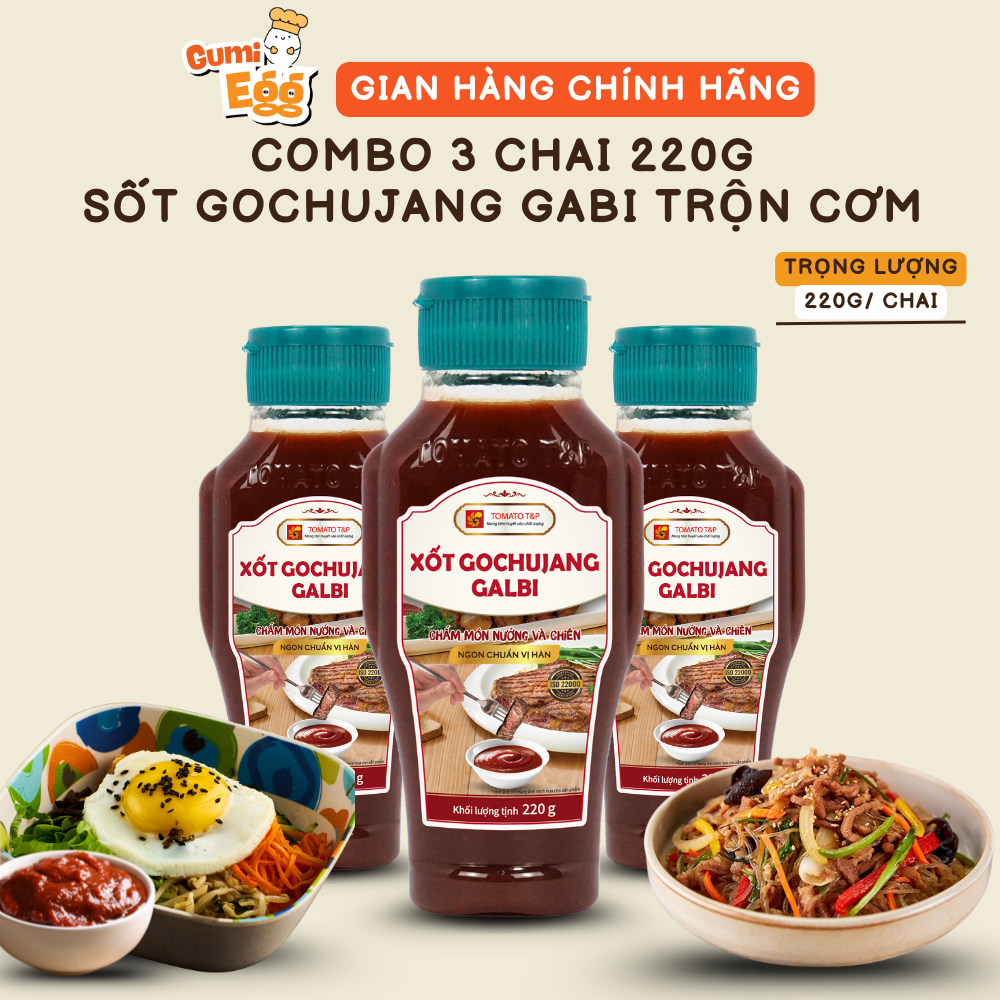 Sốt Ớt SobaJang Tomato T&P Combo 3 Chai 220g Chấm Đồ Chiên, Nướng, Chấm Hải Sản, Chấm Gà Rán