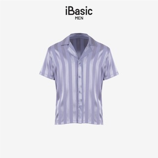 Bộ mặc nhà nam iBasic satin sọc tay ngắn quần dài - HOMM019