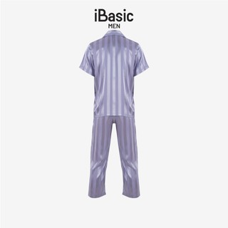 Bộ mặc nhà nam iBasic satin sọc tay ngắn quần dài - HOMM019