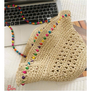 Mũ rơm cực xinh đan lưới siêu mát,dây hạt gỗ siêu nổi bật