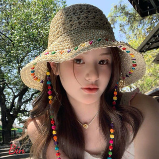 Mũ rơm cực xinh đan lưới siêu mát,dây hạt gỗ siêu nổi bật