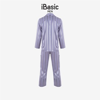 Bộ mặc nhà nam iBasic satin sọc tay dài quần dài - HOMM020