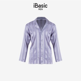 Bộ mặc nhà nam iBasic satin sọc tay dài quần dài - HOMM020