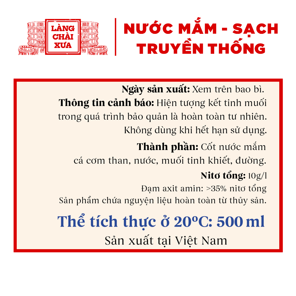 Ảnh Thùng 6 chai nước mắm nhỉ xuất khẩu Làng Chài Xưa Nhãn Xanh 500ml/chai 2