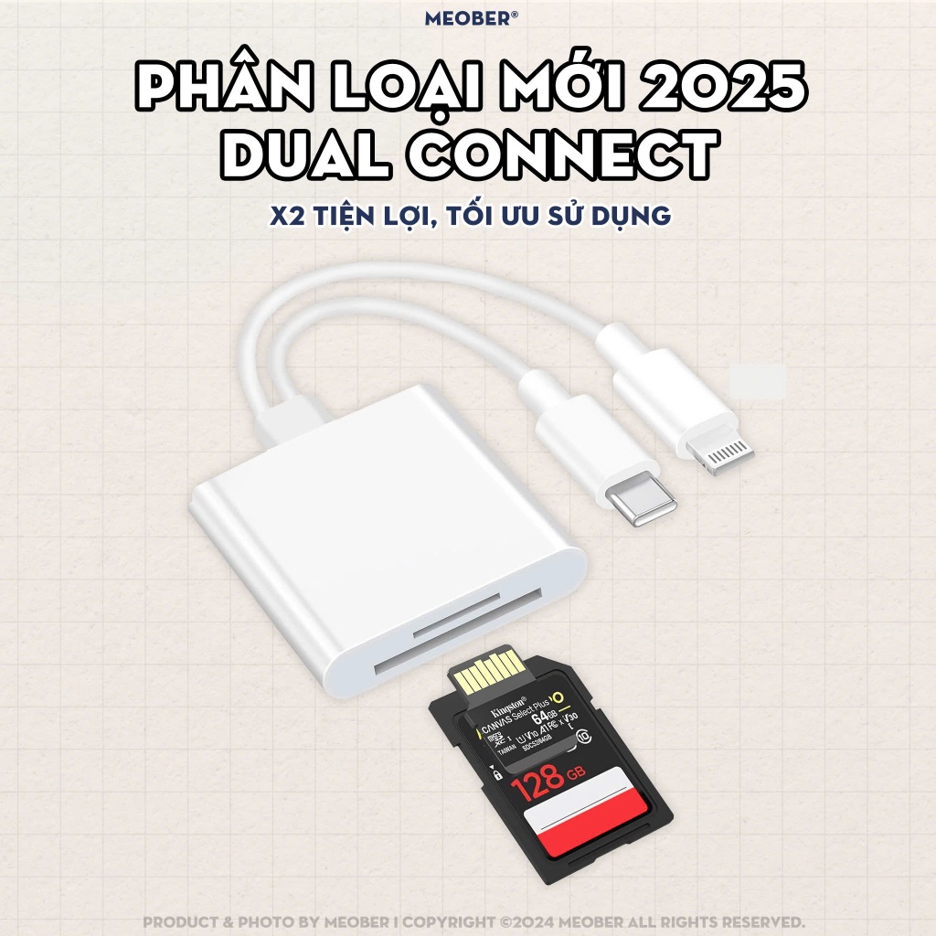 Đầu đọc thẻ nhớ dành cho điện thoại, kết nối USB Type C và Lightning, adapter đọc thẻ SD, MicroSD by MèoBer
