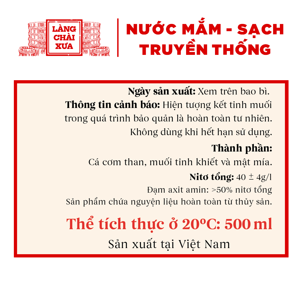 Ảnh Nước mắm nhỉ 40 độ đạm Làng Chài Xưa nhãn vàng chai thủy tinh 500ml ủ chượp 2 lần đậm đà thơm ngon 2