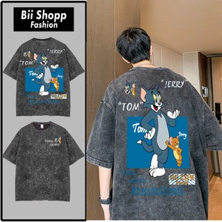 LOCAL BRAND Áo thun Wash Mèo Và Chuột Phong Cách Unisex Form Rộng / Áo thun Mèo Và Chuột Phông Màu Phong Cách Âu Mỹ