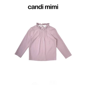 CANDI MIMI Áo dài tay trơn ngực nhúm cổ viền - Phong cách Hàn Quốc