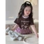 CANDI MIMI Áo cotton viền cổ tím in hình ngộ nghĩnh - Phong cách Hàn Quốc