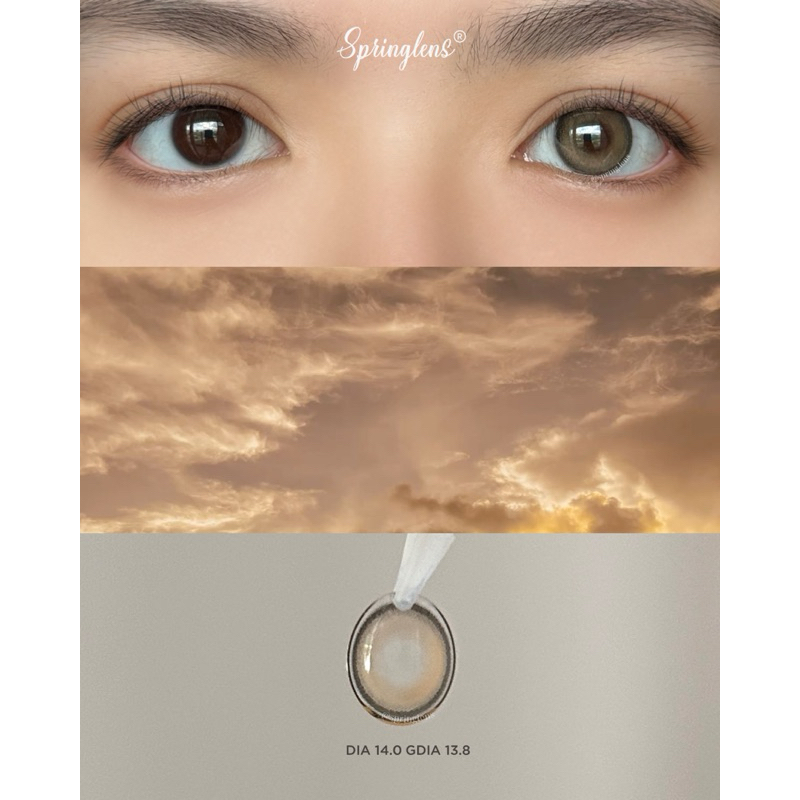 Kính áp tròng filter hiệu ứng AMA BROWN nâu xám vàng có giãn tròng 1 tháng | Spring Lens