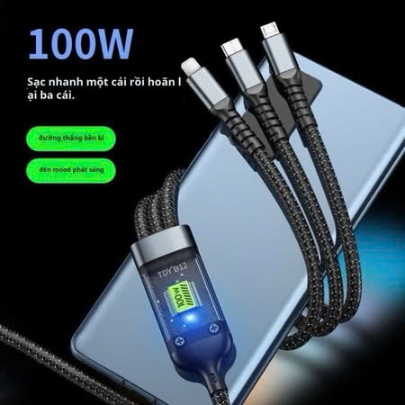 Dây Sạc Tự Ngắt Bọc Dù 100W Tích Hợp 3 Cổng Micro Usb Type C [ HÀNG TỐT ] TRIAN-TECH bảo hành 12 tháng