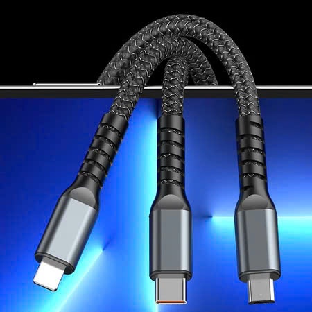 Dây Sạc Tự Ngắt Bọc Dù 100W Tích Hợp 3 Cổng Micro Usb Type C [ HÀNG TỐT ] TRIAN-TECH bảo hành 12 tháng