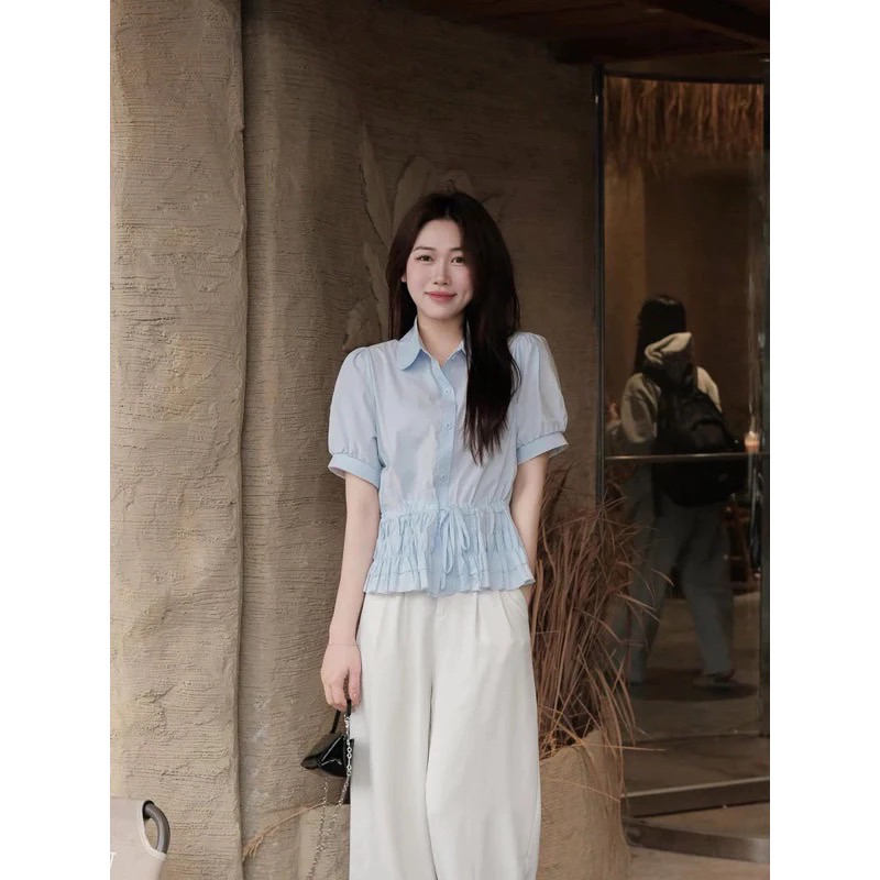 Áo sơ mi rút eo phối tầng bèo tiểu thư chất thô mềm hottrend 2025 By .Thanhhuyenclothing