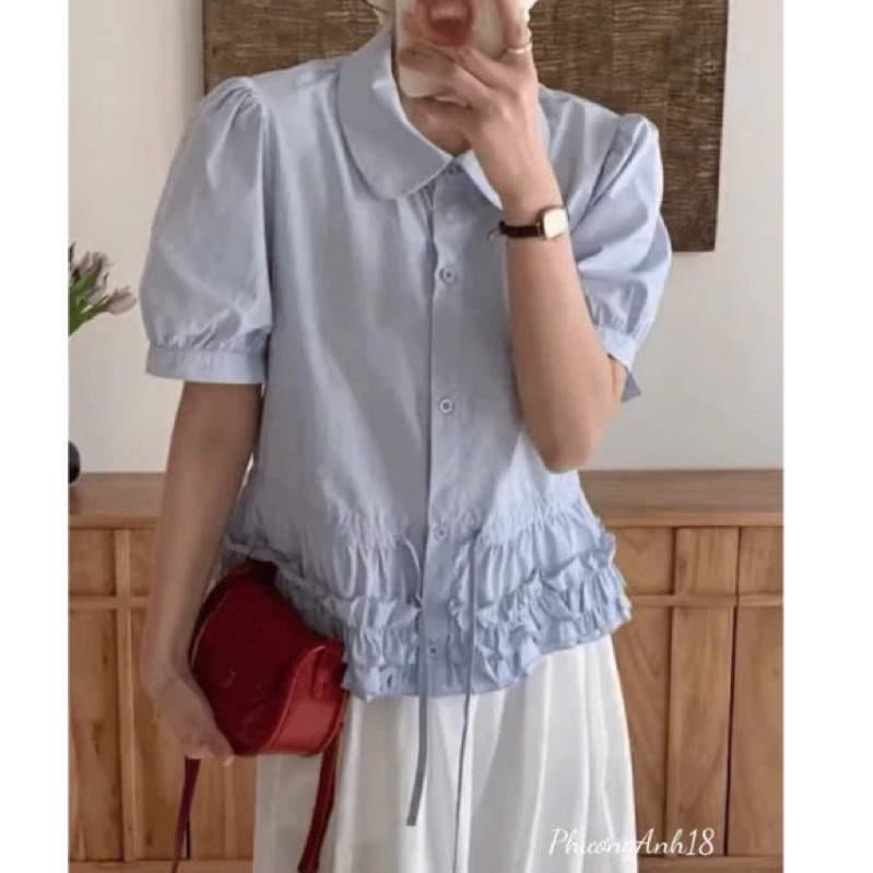 Áo sơ mi rút eo phối tầng bèo tiểu thư chất thô mềm hottrend 2025 By .Thanhhuyenclothing