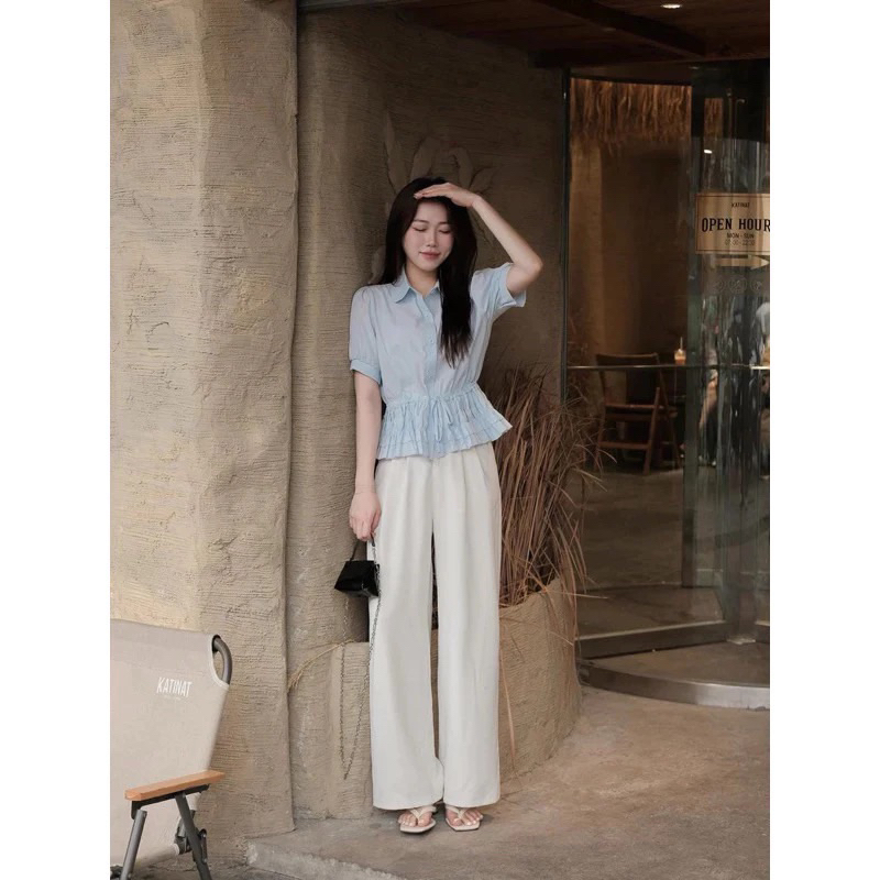 Áo sơ mi rút eo phối tầng bèo tiểu thư chất thô mềm hottrend 2025 By .Thanhhuyenclothing