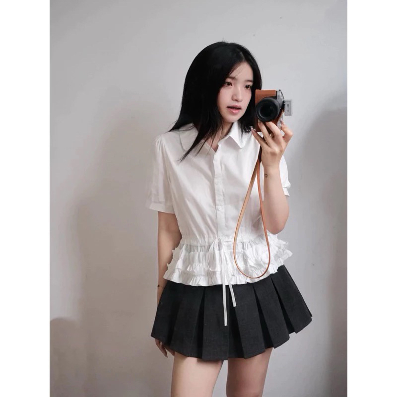Áo sơ mi rút eo phối tầng bèo tiểu thư chất thô mềm hottrend 2025 By .Thanhhuyenclothing