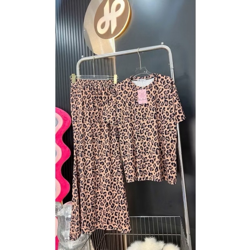 L091- sét váy đuôi cá họa tiếc beo, form suông rộng phối váy đuôi cá dáng dài (40-60kg)