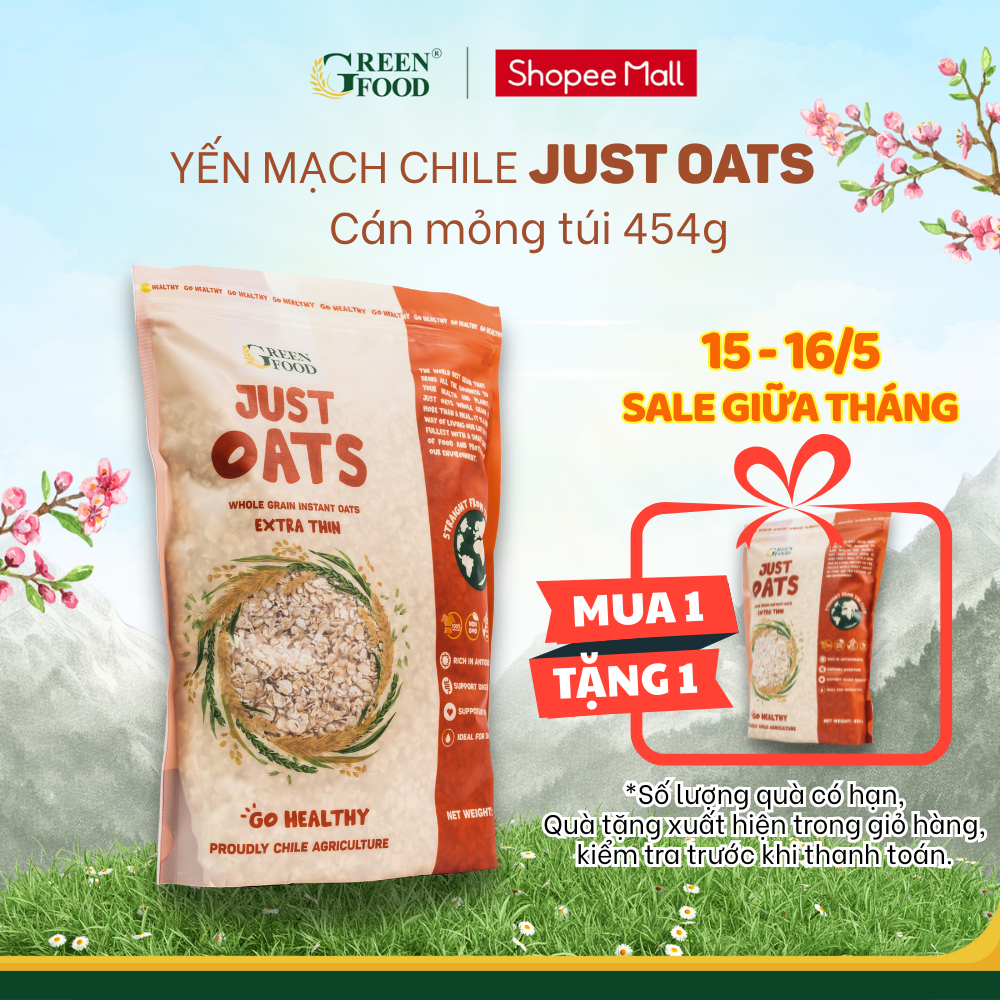 Ảnh Yến mạch Chile JUST OATS nguyên chất cán mỏng | Túi 454g- Ăn Liền, Túi Tiện lợi, nhập khẩu Chile 1