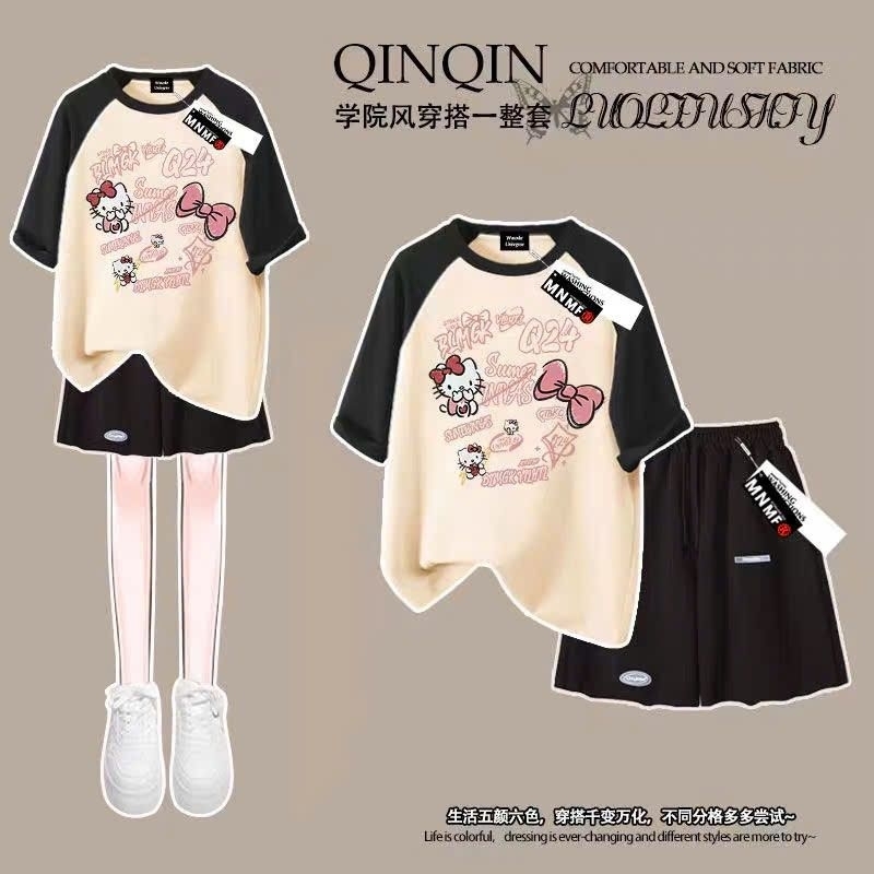 Sét Bộ Quần Đùi Cộc Trơn + mix áo phông form rộng tay lỡ
