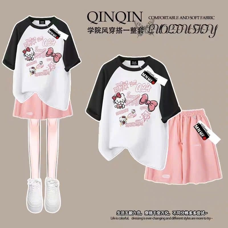 Sét Bộ Quần Đùi Cộc Trơn + mix áo phông form rộng tay lỡ