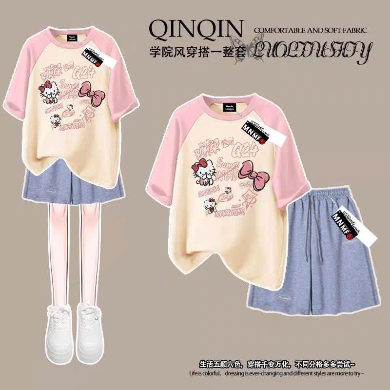 Sét Bộ Quần Đùi Cộc Trơn + mix áo phông form rộng tay lỡ