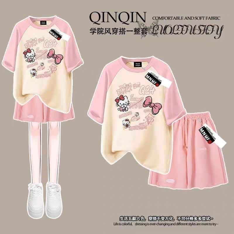 Sét Bộ Quần Đùi Cộc Trơn + mix áo phông form rộng tay lỡ