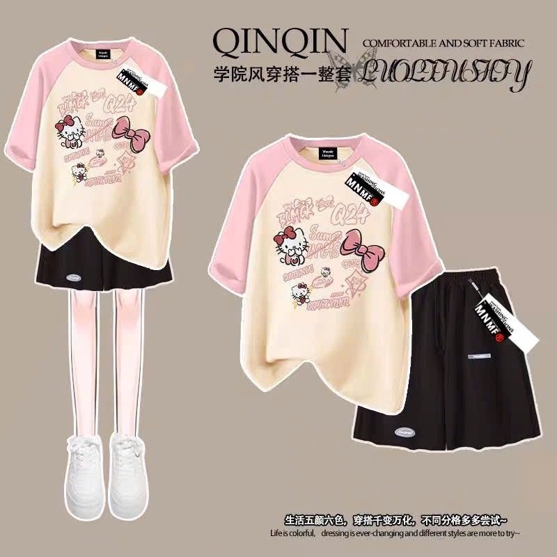 Sét Bộ Quần Đùi Cộc Trơn + mix áo phông form rộng tay lỡ