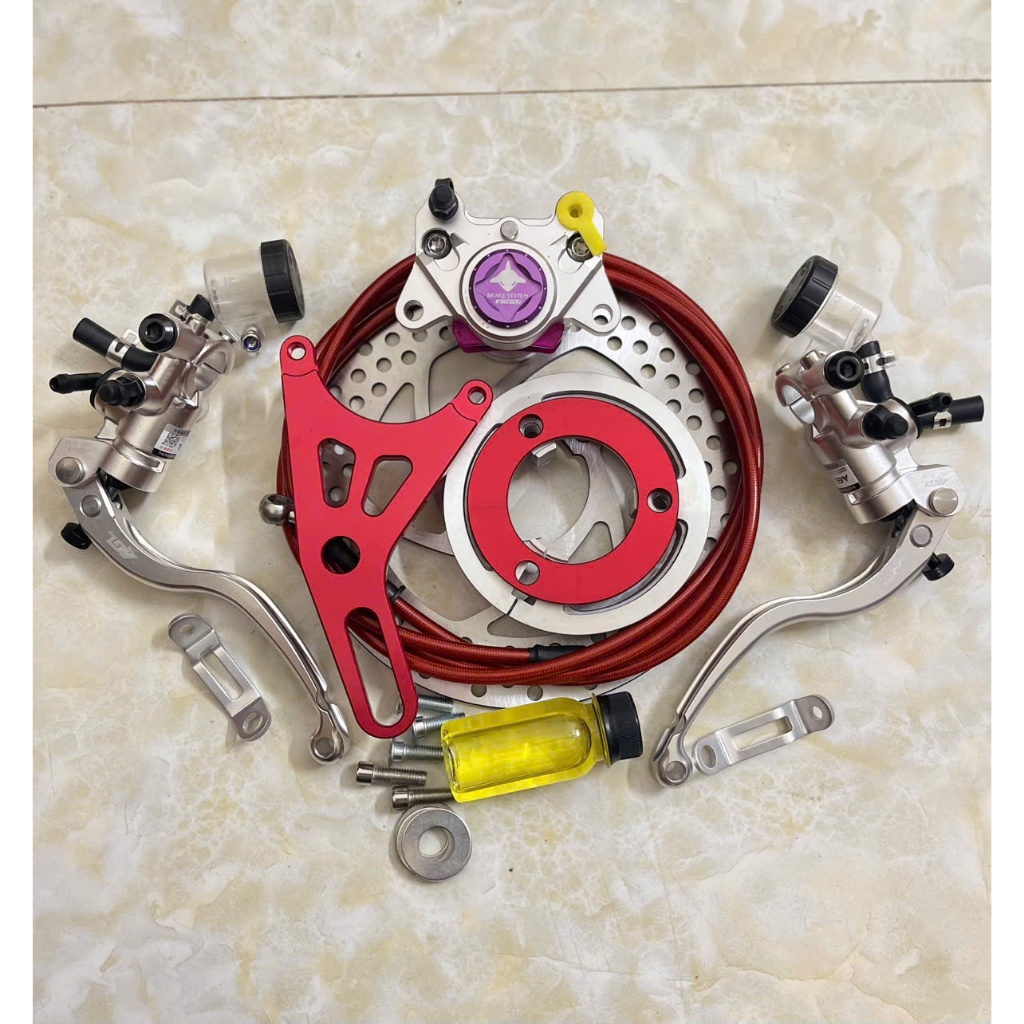 [tặng dầu] combo phanh đĩa sau heo CNC Cá Mập Folamdo gắn xe điện kèm tay phanh agl hàng chuẩn phụ kiện xe điện