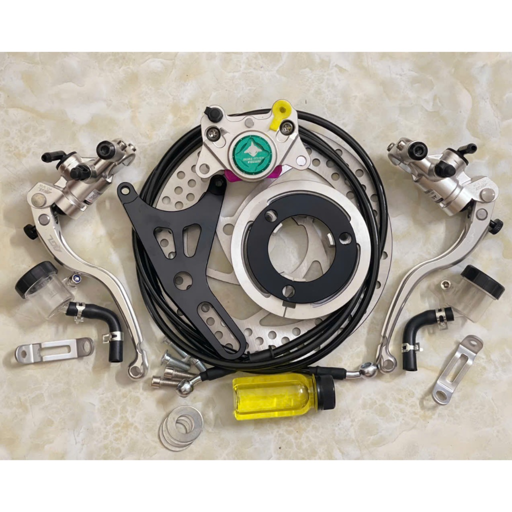 [tặng dầu] combo phanh đĩa sau heo CNC Cá Mập Folamdo gắn xe điện kèm tay phanh agl hàng chuẩn phụ kiện xe điện