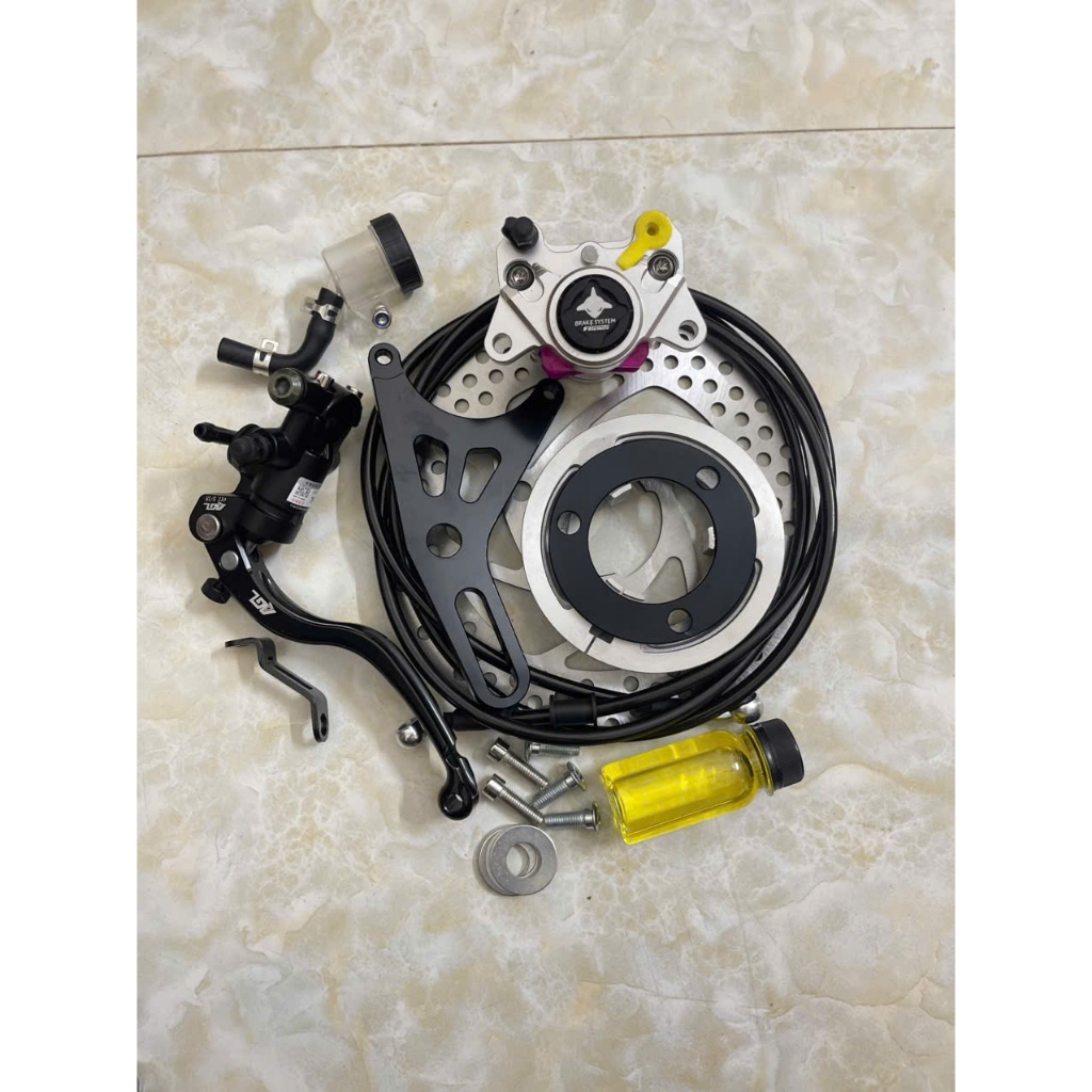 [tặng dầu] combo phanh đĩa sau heo CNC Cá Mập Folamdo gắn xe điện kèm tay phanh agl hàng chuẩn phụ kiện xe điện