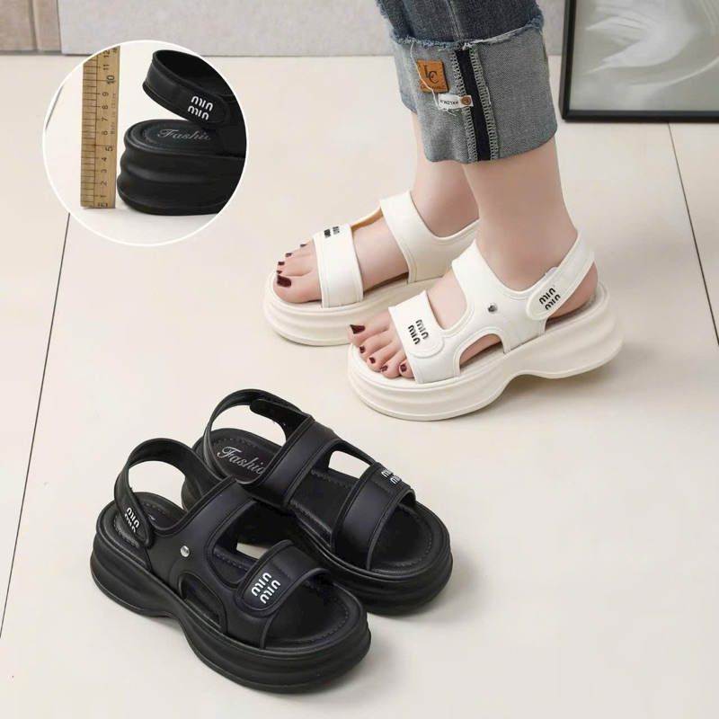 Dép Sandal Minmin Quai Dán,Đế 5cm Mềm Êm Chân