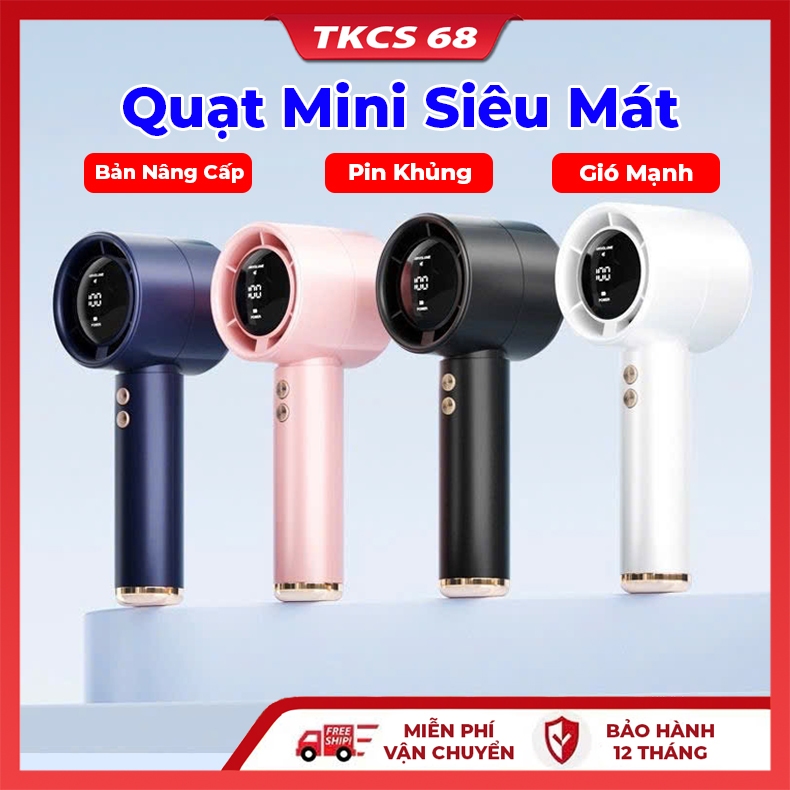 Quạt mini cầm tay N68 di động dung lượng pin 5000mAh có thể sạc gió mạnh 100 tốc độ turbo phản lực màn hình hiển thị pin